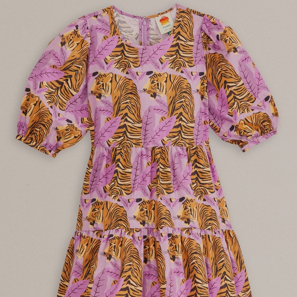 FARM Rio Lavender Puff Sleeve Mini Dress